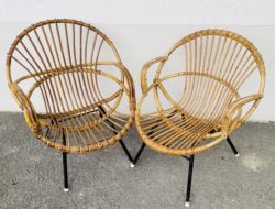 Paire de fauteuils rotin 1960